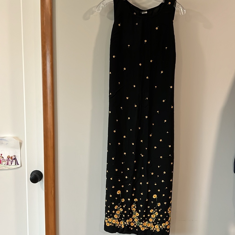 TEDDI - vintage, 8, black/yellow/orange ditzy print dress